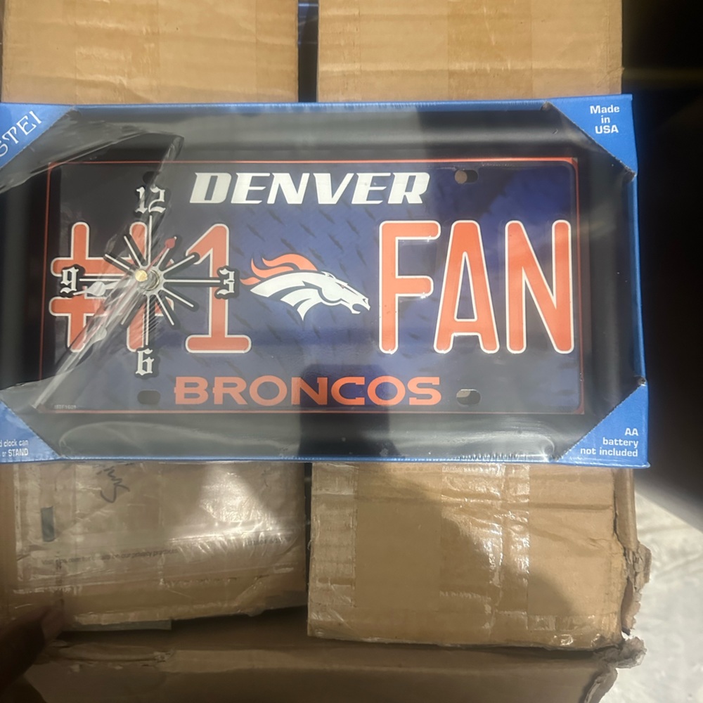 Denver broncos number 1 fan license plate clock